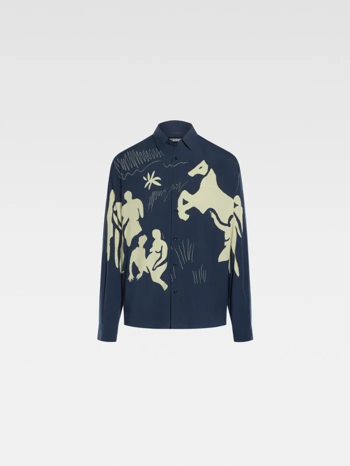 JACQUEMUS The Simon Shirt Print Horse Scene Navy Men Shirts