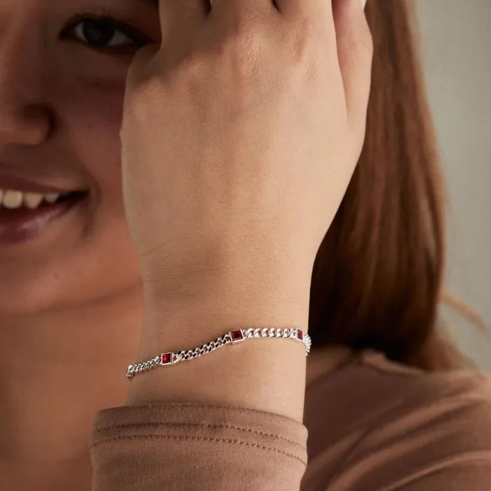 July Birthstone Ruby Curb Chain Bracelet Silver Women Alex And Ani Love