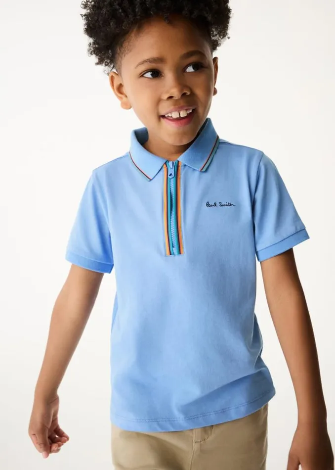 Junior Paul Smith Polo Shirts 213 Years Blue 039Artist Stripe039 Zip Polo Shirt Junior Paul Smith Polo Shirts 213 Years Blue 039Artist Stripe039 Zip Polo Shirt