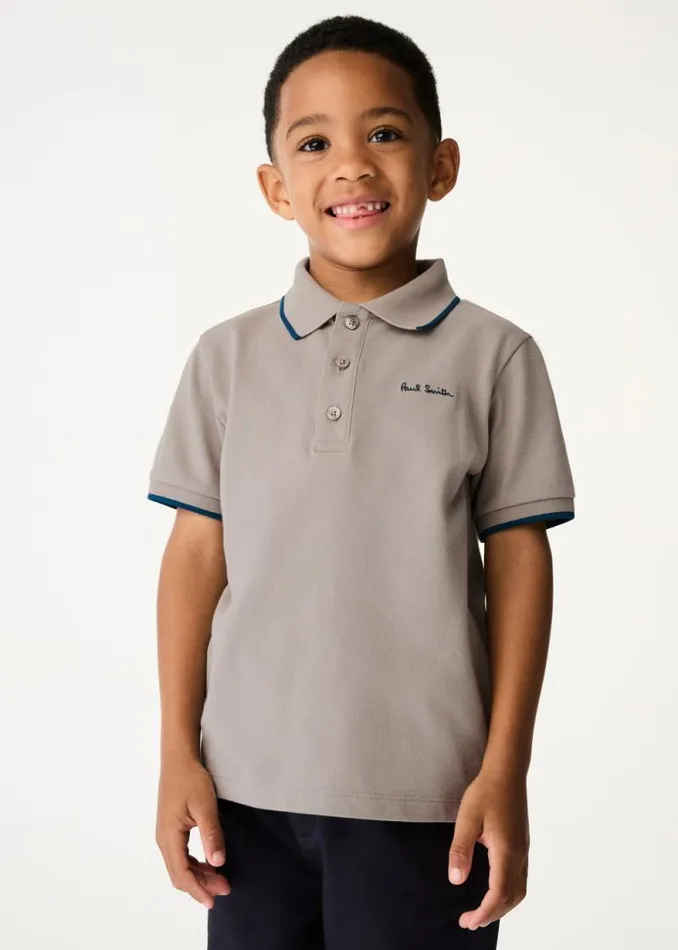 Junior Paul Smith Polo Shirts 213 Years Grey Signature Logo Polo Shirt