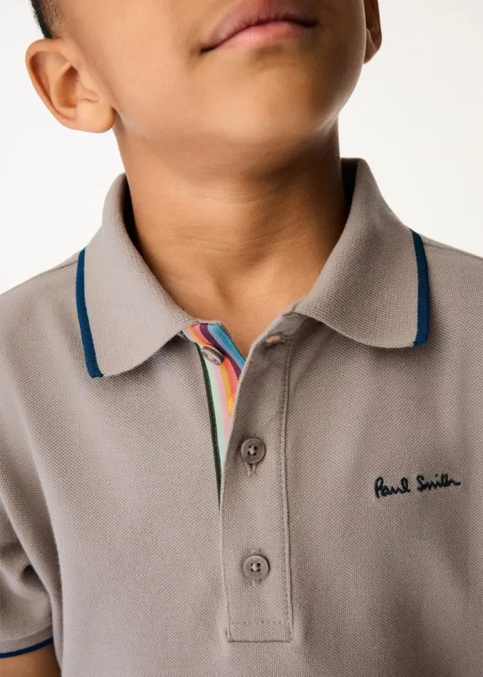Junior Paul Smith Polo Shirts 213 Years Grey Signature Logo Polo Shirt