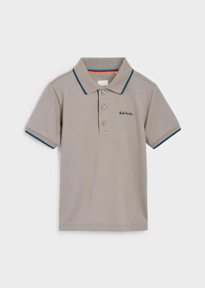 Junior Paul Smith Polo Shirts 213 Years Grey Signature Logo Polo Shirt
