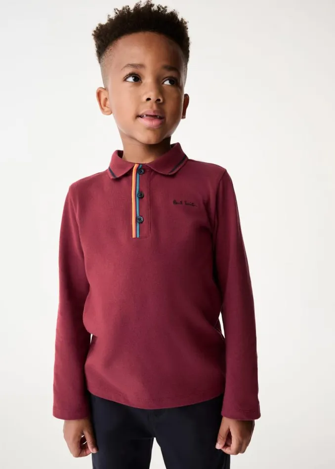 Junior Paul Smith Polo Shirts 213 Years Maroon Signature Logo LongSleeve Polo Shirt Junior Paul Smith Polo Shirts 213 Years Maroon Signature Logo LongSleeve Polo Shirt