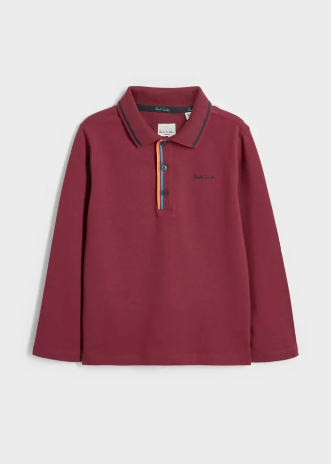 Junior Paul Smith Polo Shirts 213 Years Maroon Signature Logo LongSleeve Polo Shirt Junior Paul Smith Polo Shirts 213 Years Maroon Signature Logo LongSleeve Polo Shirt