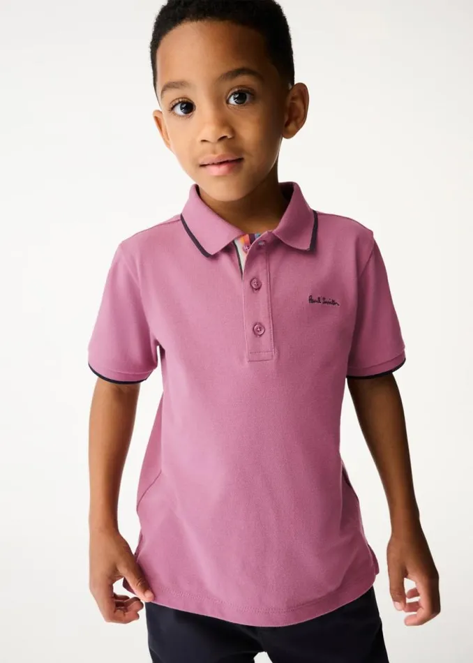 Junior Paul Smith Polo Shirts 213 Years Pale Purple Signature Logo Polo Shirt