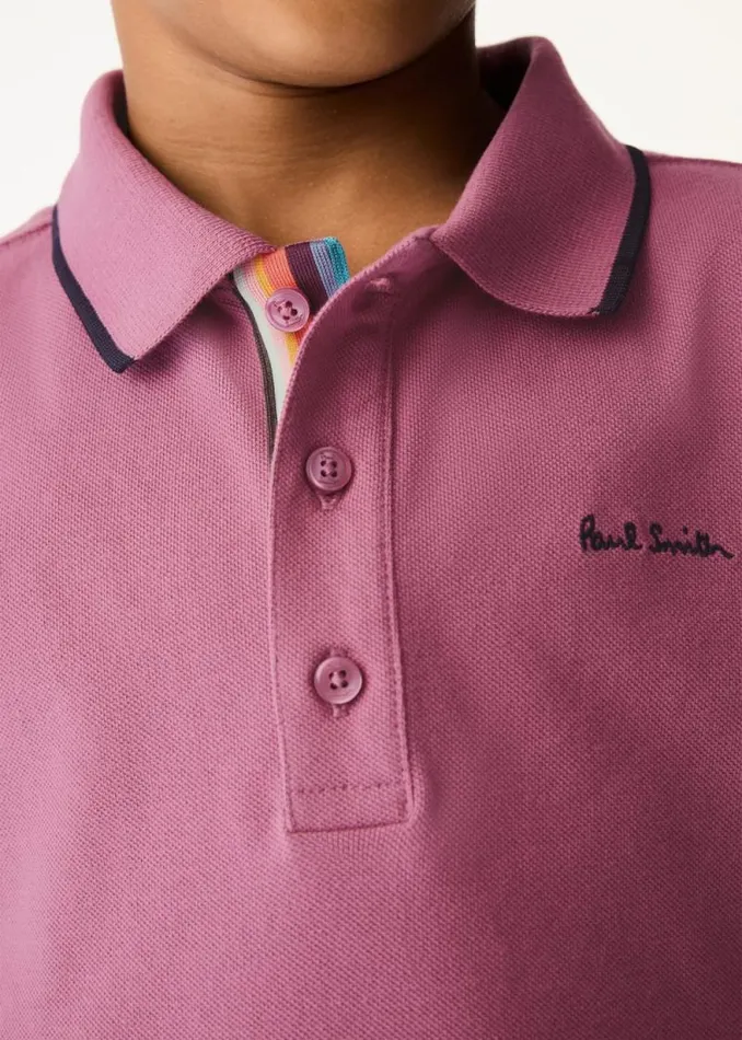 Junior Paul Smith Polo Shirts 213 Years Pale Purple Signature Logo Polo Shirt