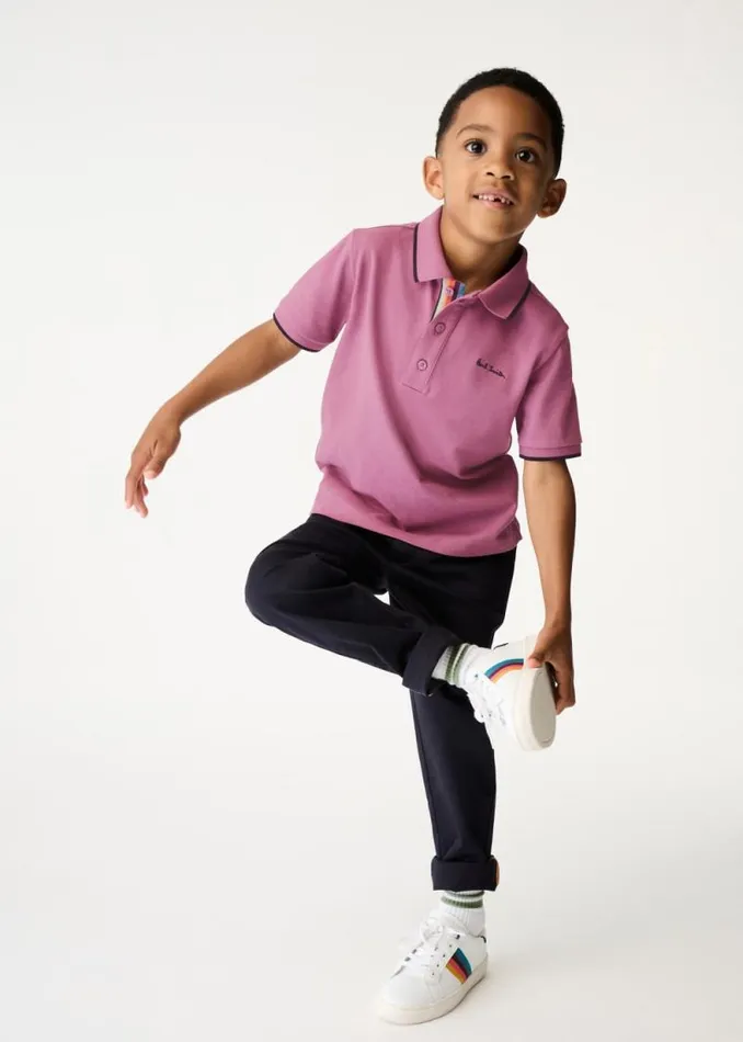 Junior Paul Smith Polo Shirts 213 Years Pale Purple Signature Logo Polo Shirt