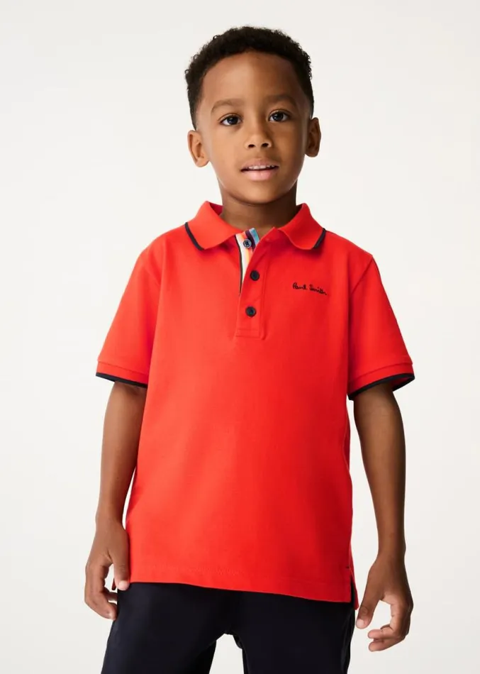 Junior Paul Smith Polo Shirts 213 Years Red Signature Logo Polo Shirt