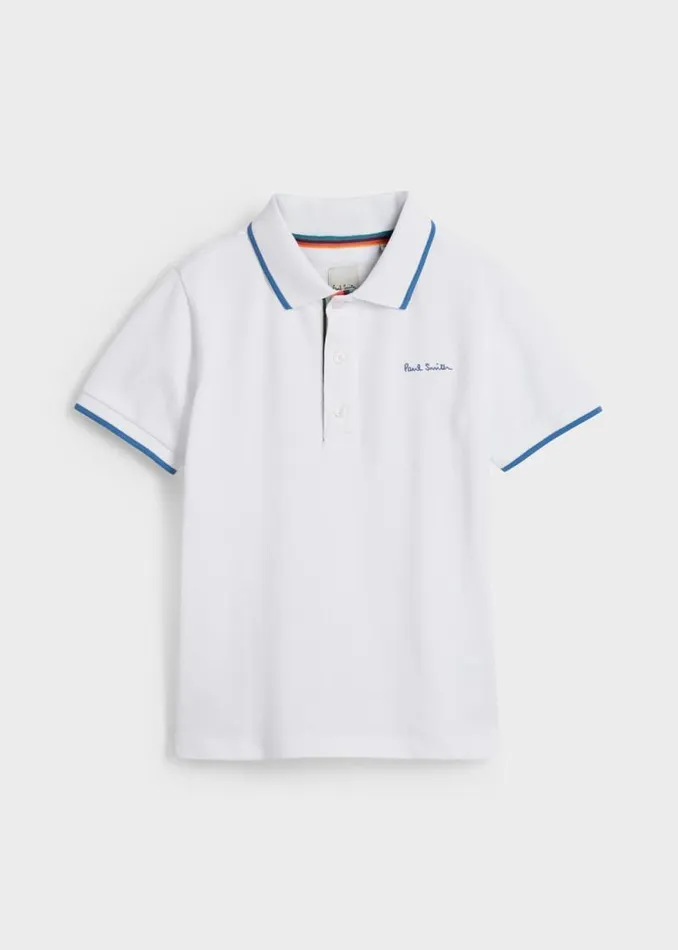 Junior Paul Smith Polo Shirts 213 Years White Short Sleeve Signature Polo Shirt Junior Paul Smith Polo Shirts 213 Years White Short Sleeve Signature Polo Shirt