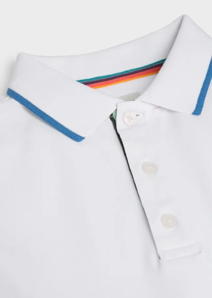Junior Paul Smith Polo Shirts 213 Years White Short Sleeve Signature Polo Shirt Junior Paul Smith Polo Shirts 213 Years White Short Sleeve Signature Polo Shirt