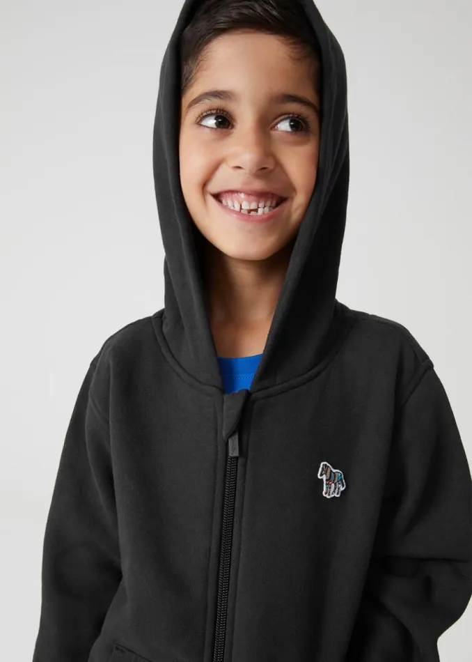 Junior Paul Smith Sweatshirts and Hoodies 213 Years Black ZipUp Zebra Logo Hoodie
