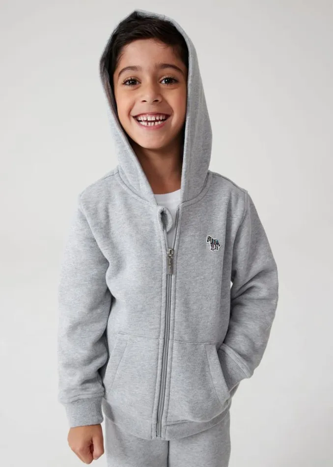 Junior Paul Smith Sweatshirts and Hoodies 213 Years Grey Zip Zebra Logo Hoodie