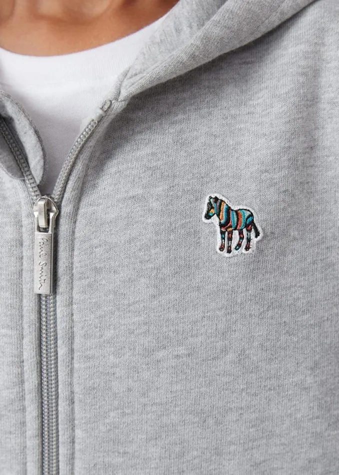 Junior Paul Smith Sweatshirts and Hoodies 213 Years Grey Zip Zebra Logo Hoodie