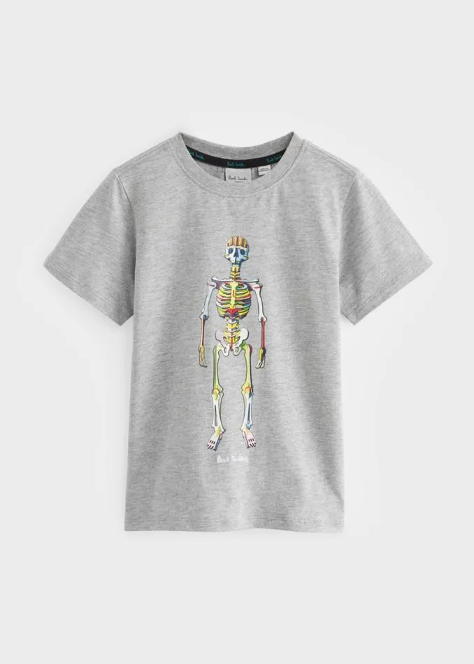 Junior Paul Smith TShirts 213 Years Grey Marl 039Skeleton039 Print TShirt