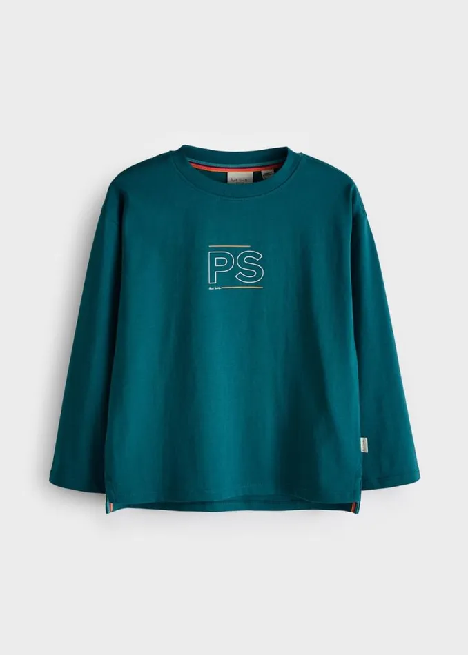 Junior Paul Smith TShirts 213 Years Teal 039PS Logo039 LongSleeve TShirt