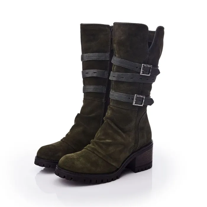 Knee High Boots Women Moda In Pelle Brendie Khaki Suede
