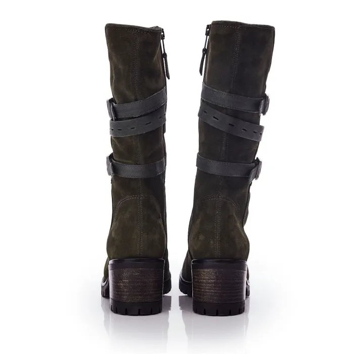 Knee High Boots Women Moda In Pelle Brendie Khaki Suede