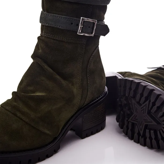 Knee High Boots Women Moda In Pelle Brendie Khaki Suede