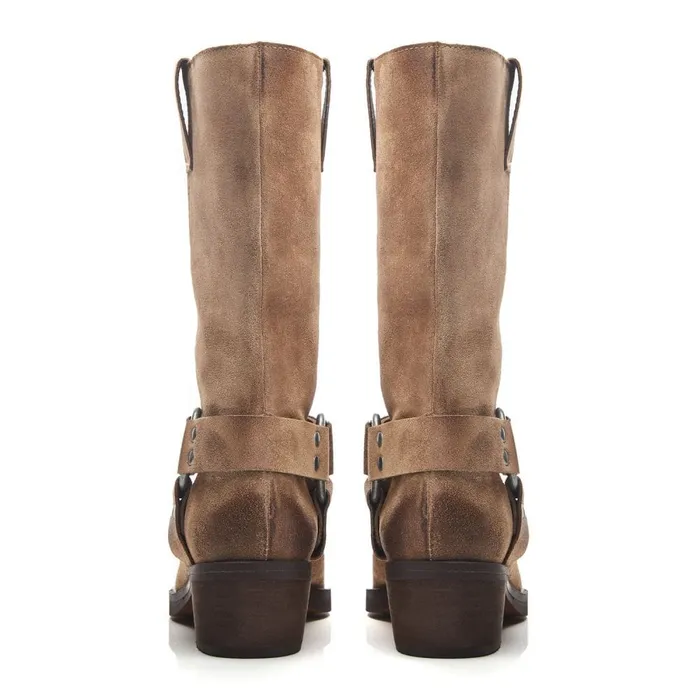 Knee High Boots Women Moda In Pelle Demeter Taupe Suede