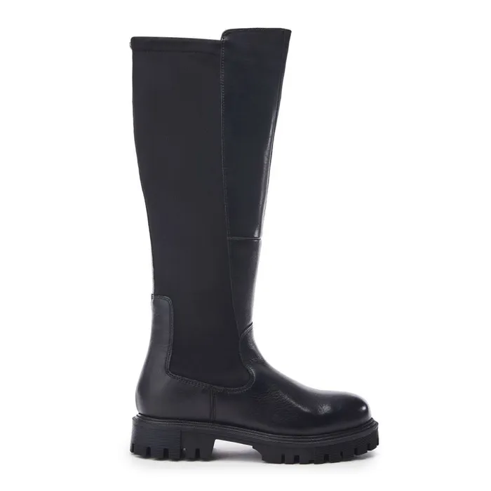 Knee High Boots Women Moda In Pelle Palapi Black Leather
