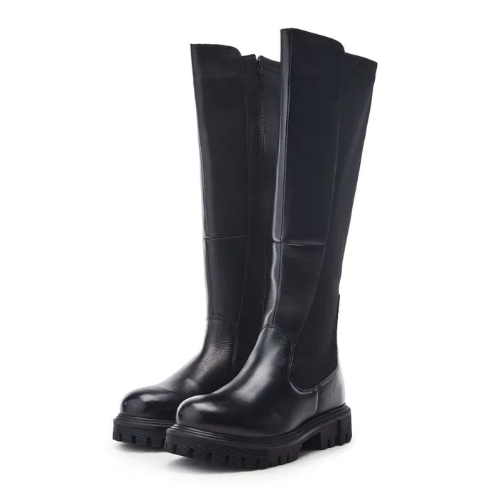 Knee High Boots Women Moda In Pelle Palapi Black Leather