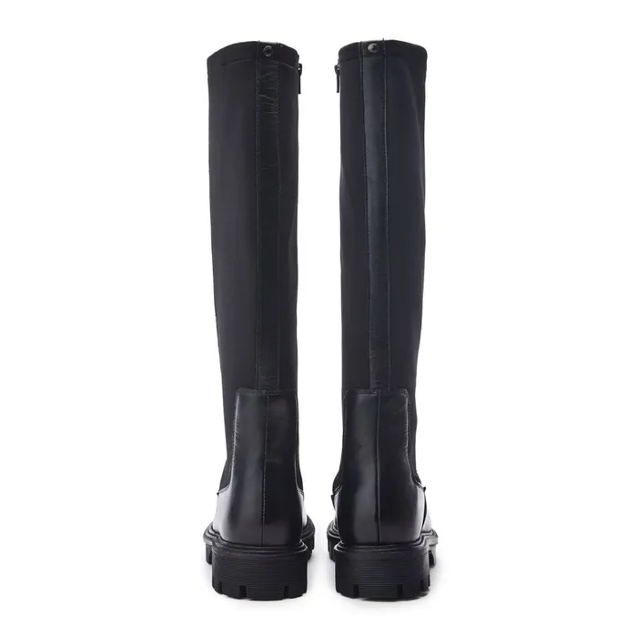 Knee High Boots Women Moda In Pelle Palapi Black Leather