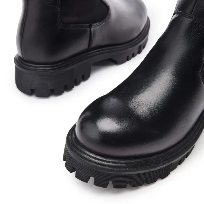Knee High Boots Women Moda In Pelle Palapi Black Leather