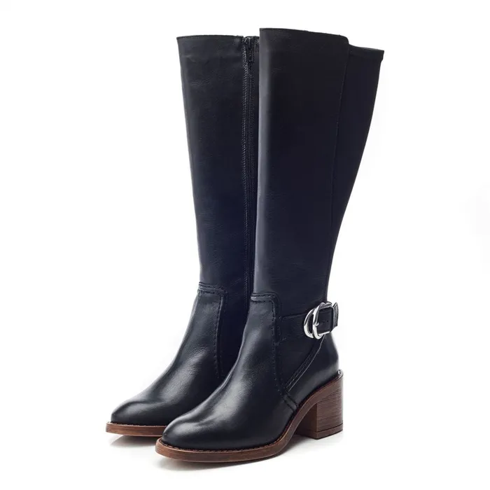 Knee High Boots Women Moda In Pelle Silvie Black Leather