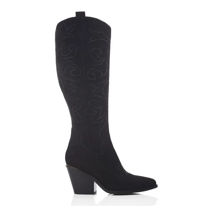 Knee High Boots Women Moda In Pelle Skye Black Alcantara