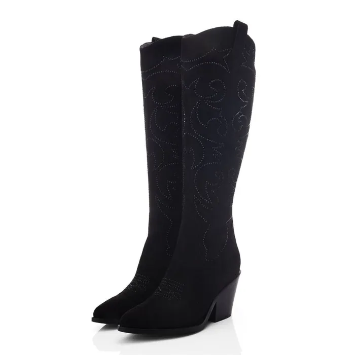 Knee High Boots Women Moda In Pelle Skye Black Alcantara