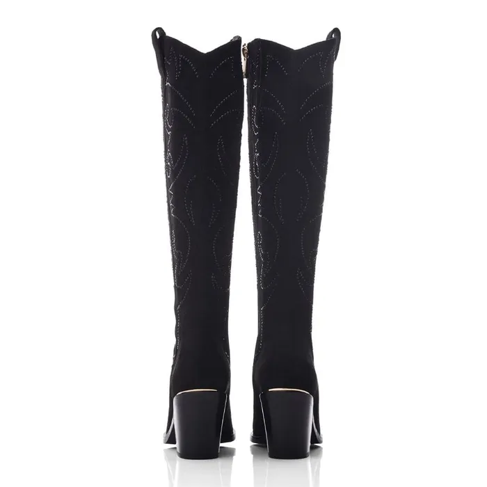 Knee High Boots Women Moda In Pelle Skye Black Alcantara