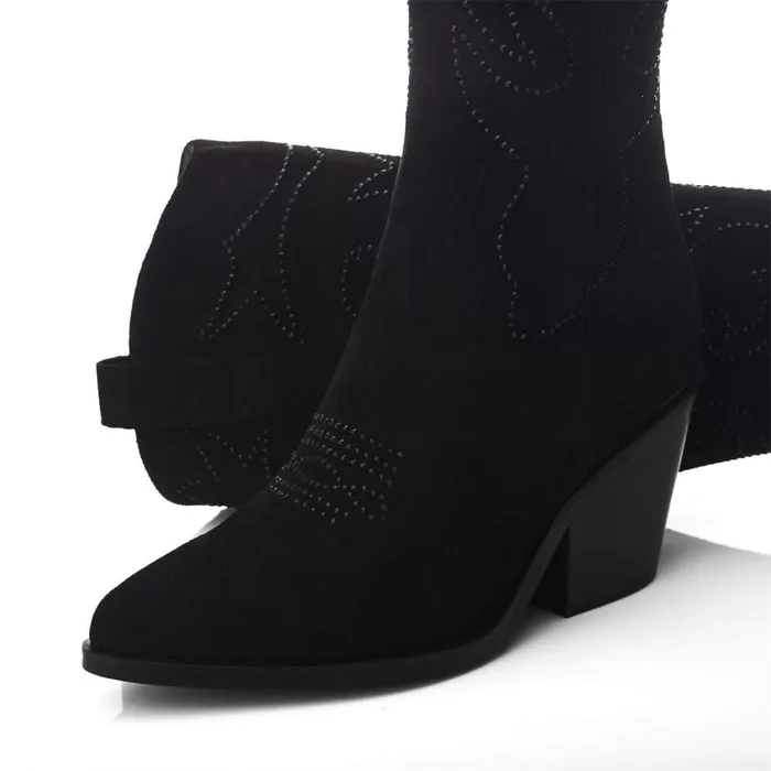 Knee High Boots Women Moda In Pelle Skye Black Alcantara