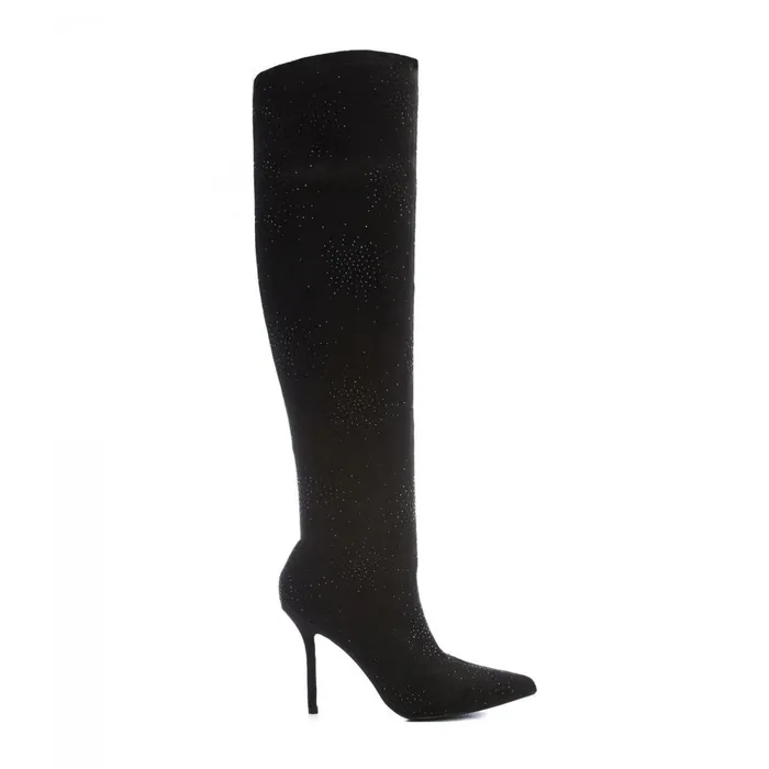 Knee High Boots Women Moda In Pelle Zarina Jet Black Alcantara