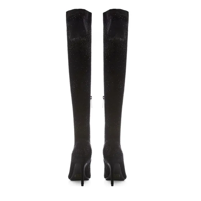Knee High Boots Women Moda In Pelle Zarina Jet Black Alcantara
