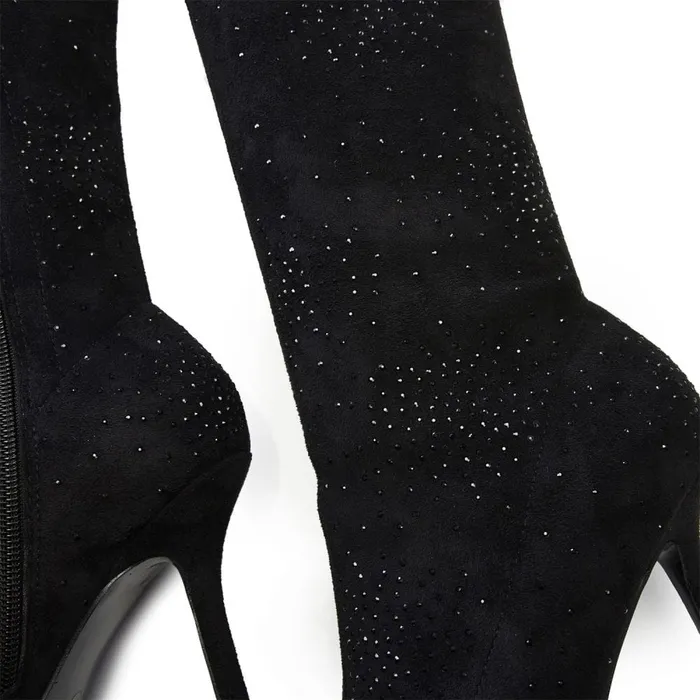 Knee High Boots Women Moda In Pelle Zarina Jet Black Alcantara