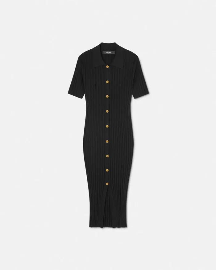 Knit Midi Shirt Dress Black Women Versace Dresses
