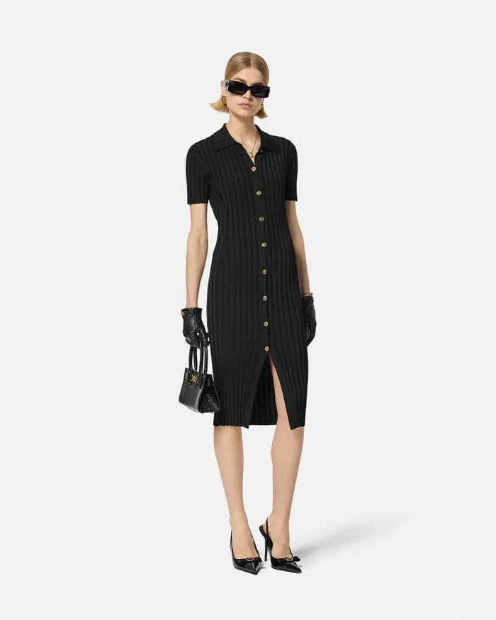 Knit Midi Shirt Dress Black Women Versace Dresses
