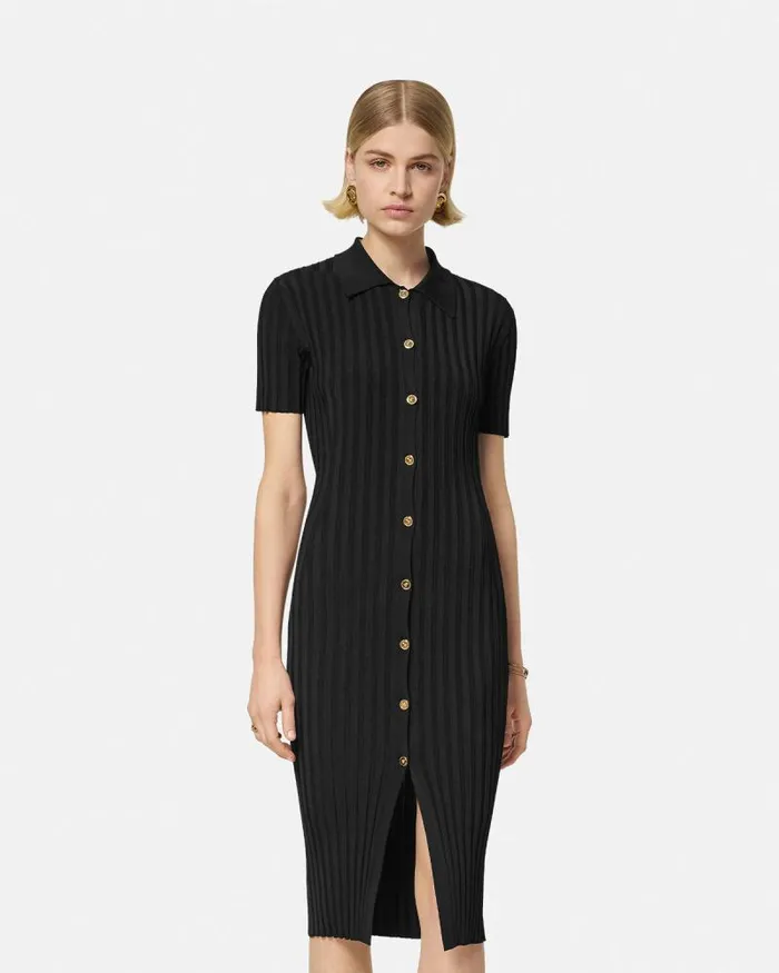 Knit Midi Shirt Dress Black Women Versace Dresses