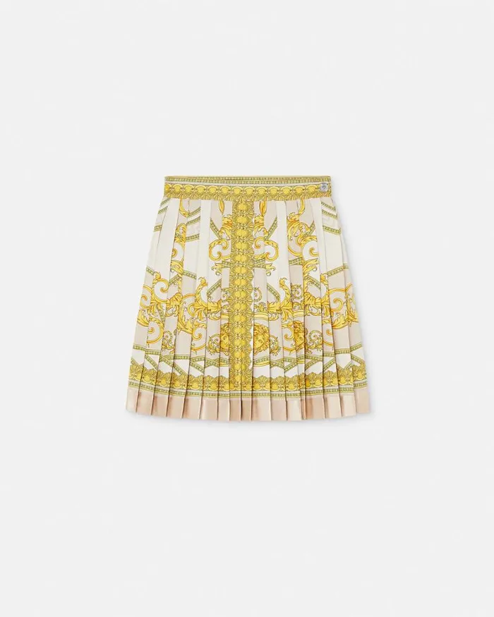 La Coupe Des Dieux Silk Pleated Skirt Goldprint Women Versace Skirts