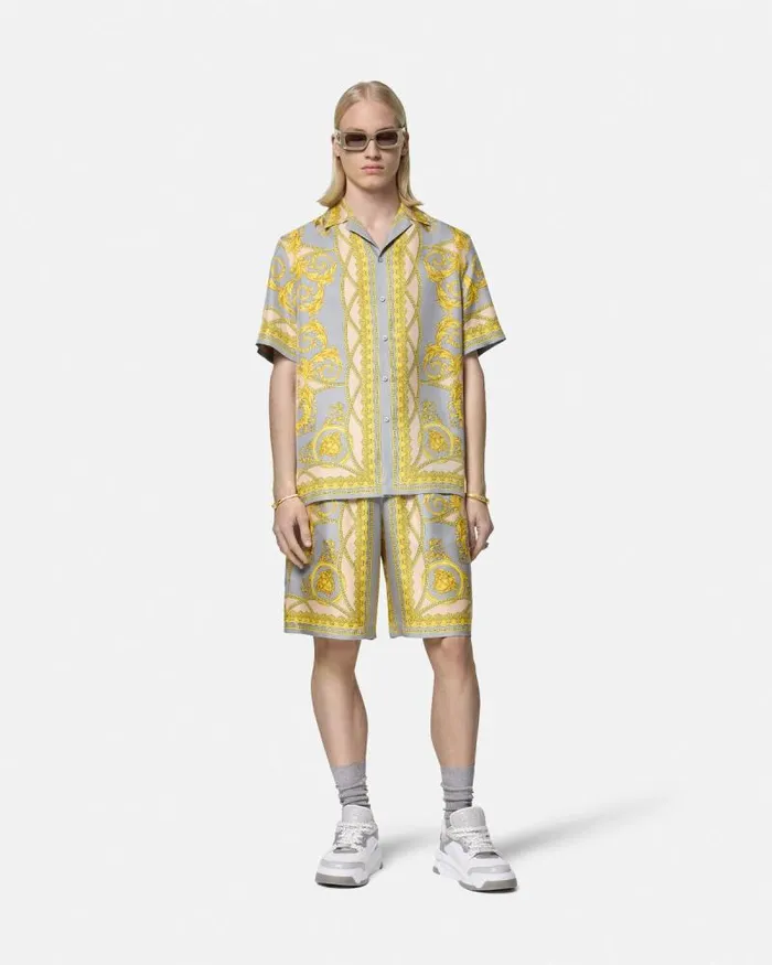 La Coupe Des Dieux Silk Shirt Grayprint Men Versace Shirts