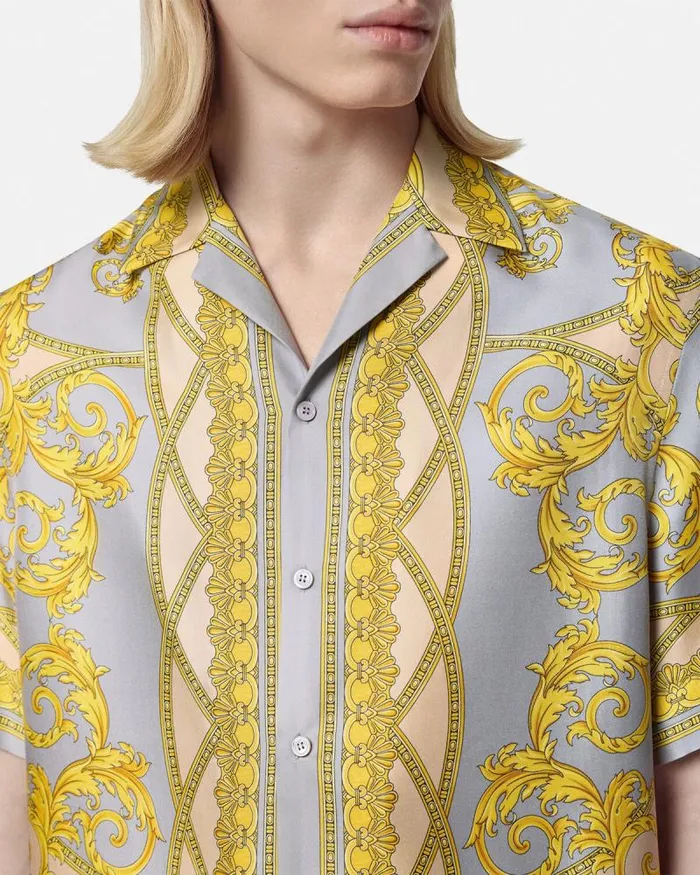 La Coupe Des Dieux Silk Shirt Grayprint Men Versace Shirts