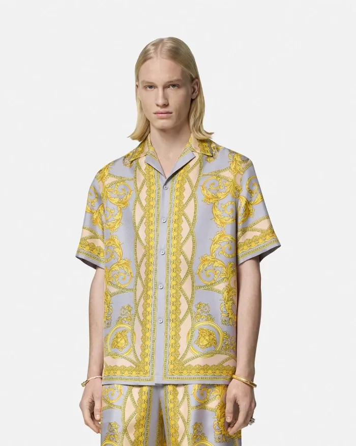 La Coupe Des Dieux Silk Shirt Grayprint Men Versace Shirts