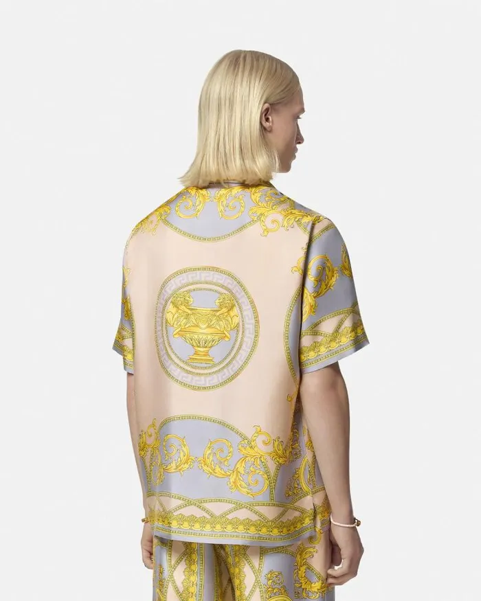 La Coupe Des Dieux Silk Shirt Grayprint Men Versace Shirts