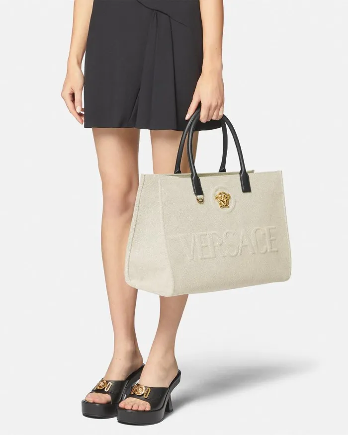 La Medusa Canvas Large Tote Bag Beige Women Versace Totes