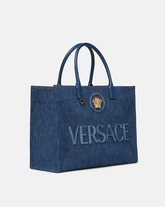 La Medusa Denim Large Tote Bag Blue Women Versace Totes