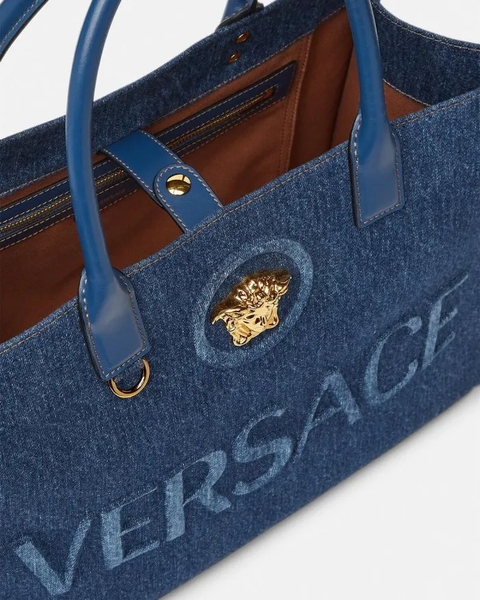 La Medusa Denim Large Tote Bag Blue Women Versace Totes