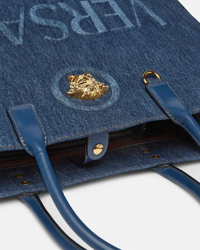 La Medusa Denim Large Tote Bag Blue Women Versace Totes