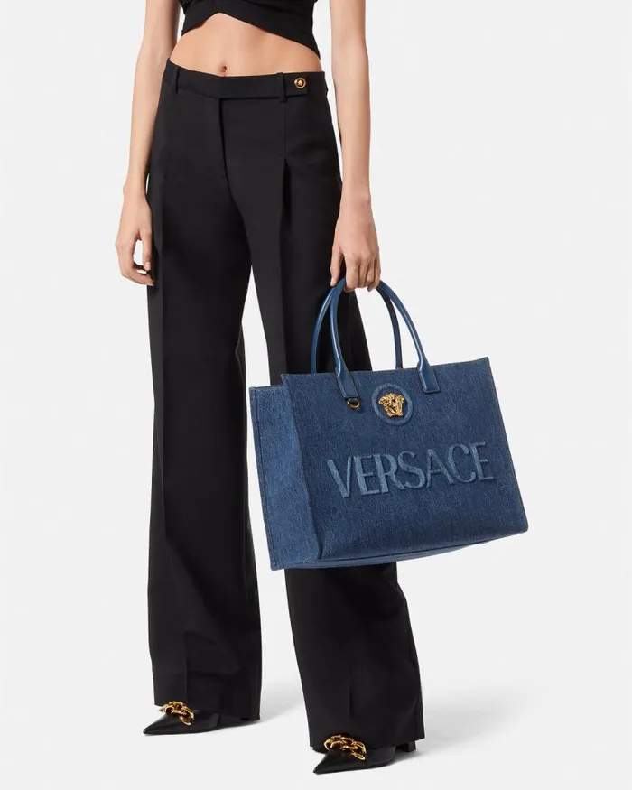 La Medusa Denim Large Tote Bag Blue Women Versace Totes