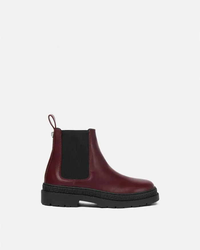 La Medusa Leather Kids Ankle Boots Burgundy Children Versace Shoes