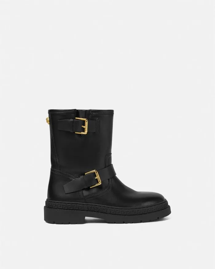 La Medusa Leather Kids Biker Boots Blackgold Children Versace Shoes